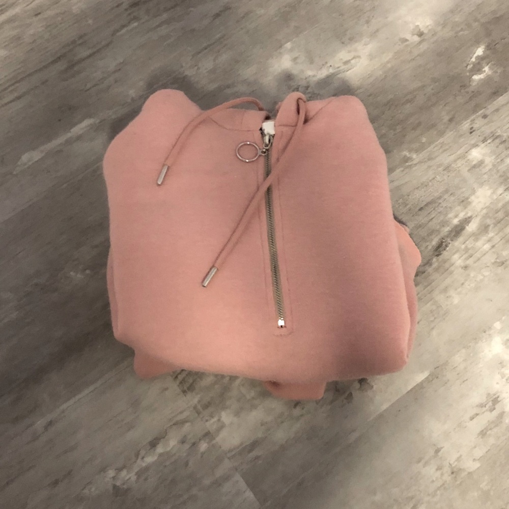 Topshop Pink Crop Hoodie